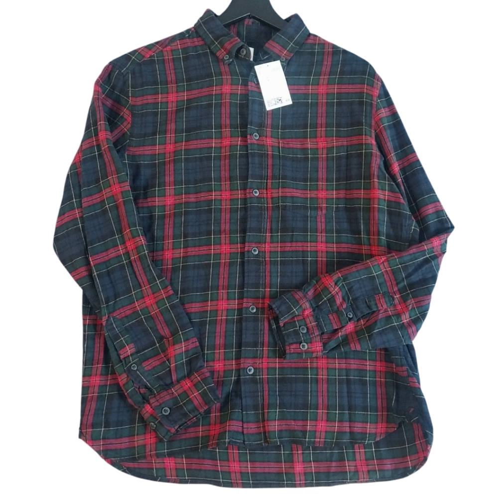 H&M Button Down Cotton Checked Long Sleeve Shirt size medium